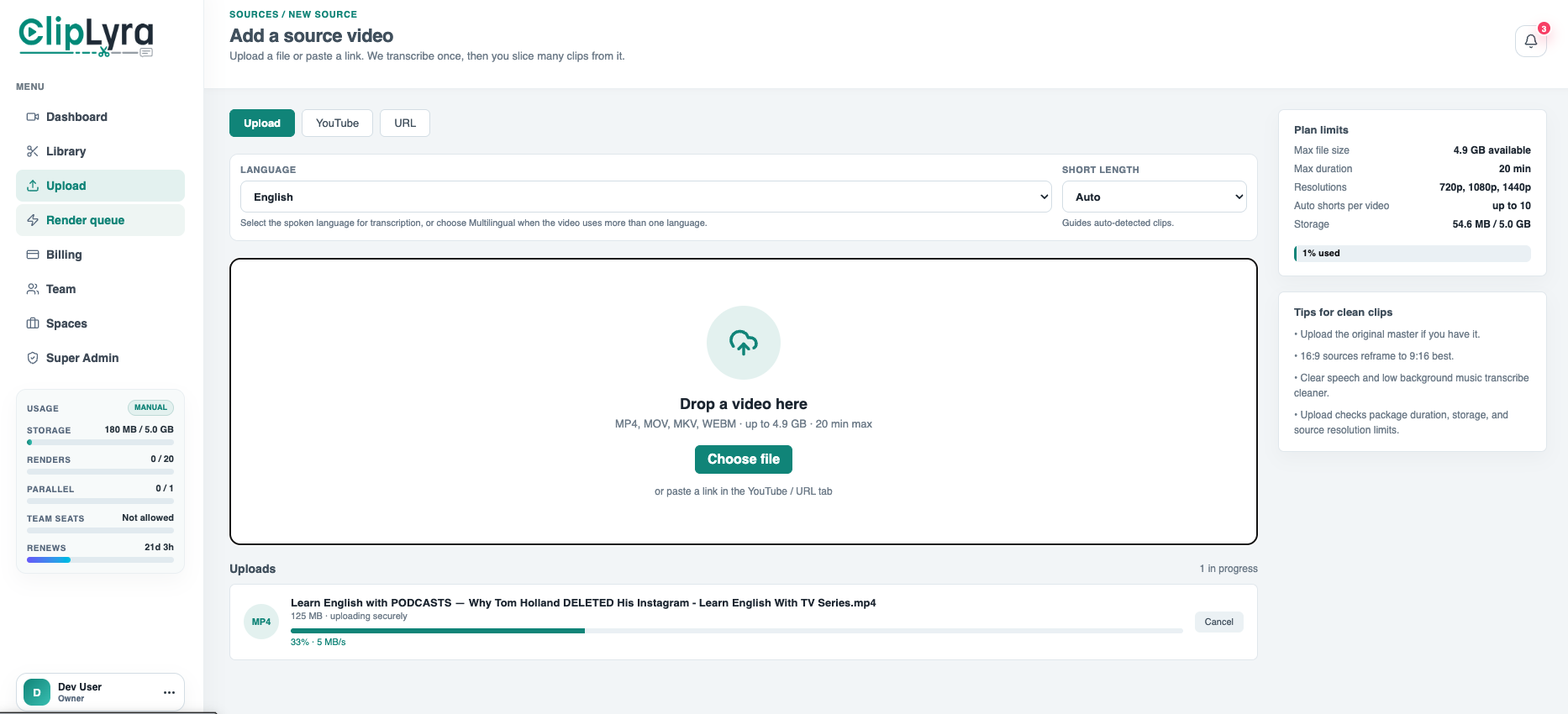 Source Ingestion & Plan Limits screenshot