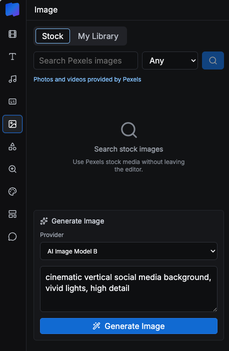 Media Library, Stock Search & AI Assets screenshot