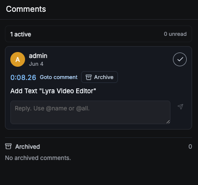 Comment tooling inside the editor panel.
